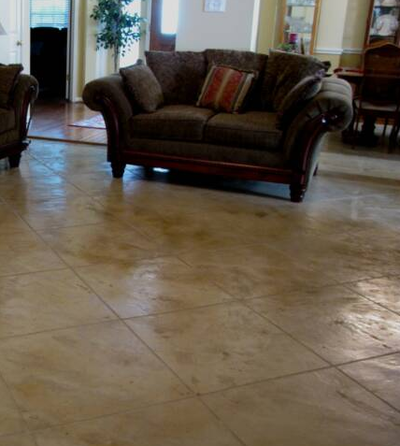 Stained and polished concrete living room floor.