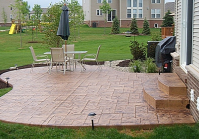 Brown brick style stamped patio in Connecticut.