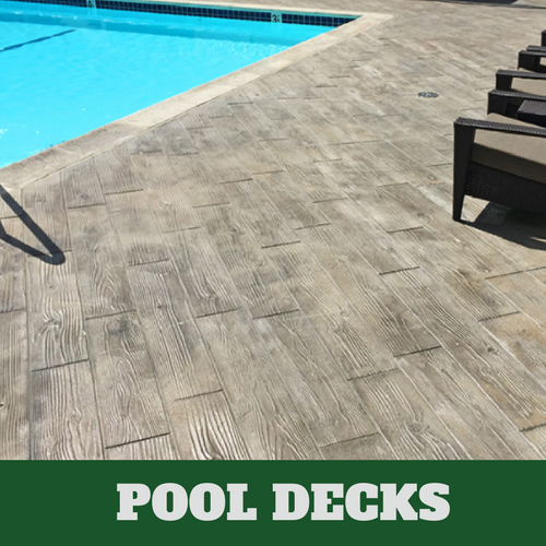 Danbury stamped concrete installed a beautiful stamped concrete pool deck with a wood grain finish.